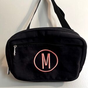 Thirty-One Black Sling Bag with Coral Monogram M